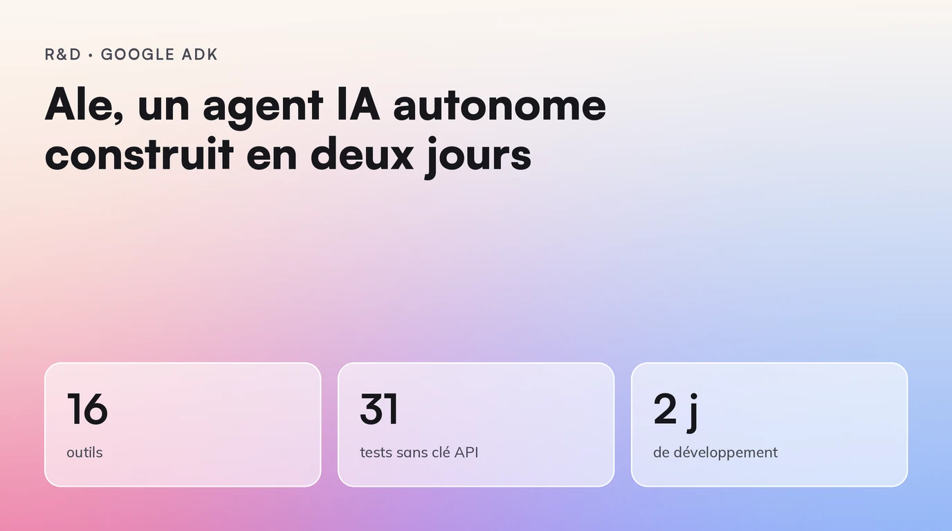 Ale : un agent IA autonome construit avec Google ADK. 16 outils ; 31 tests sans clé API ; 2 jours de développement