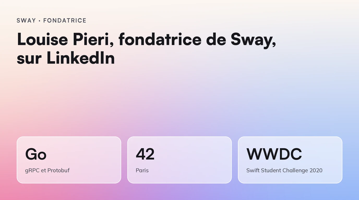 Louise Pieri, fondatrice de Sway, sur LinkedIn. Développeuse Go ; 42 Paris ; coulisses d'une agence de dev
